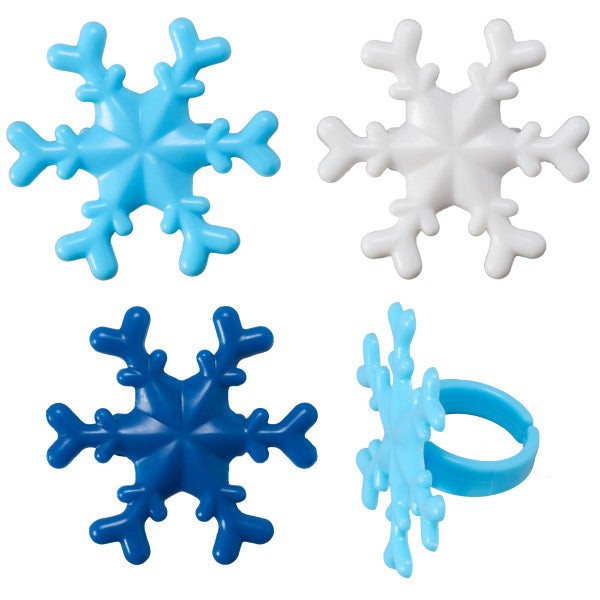 Blue & White Snowflake Cupcake Rings - 12 Rings