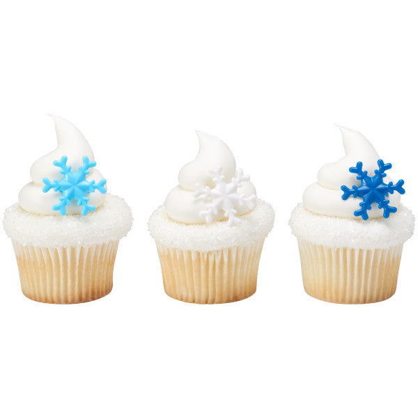 Blue & White Snowflake Cupcake Rings - 12 Rings