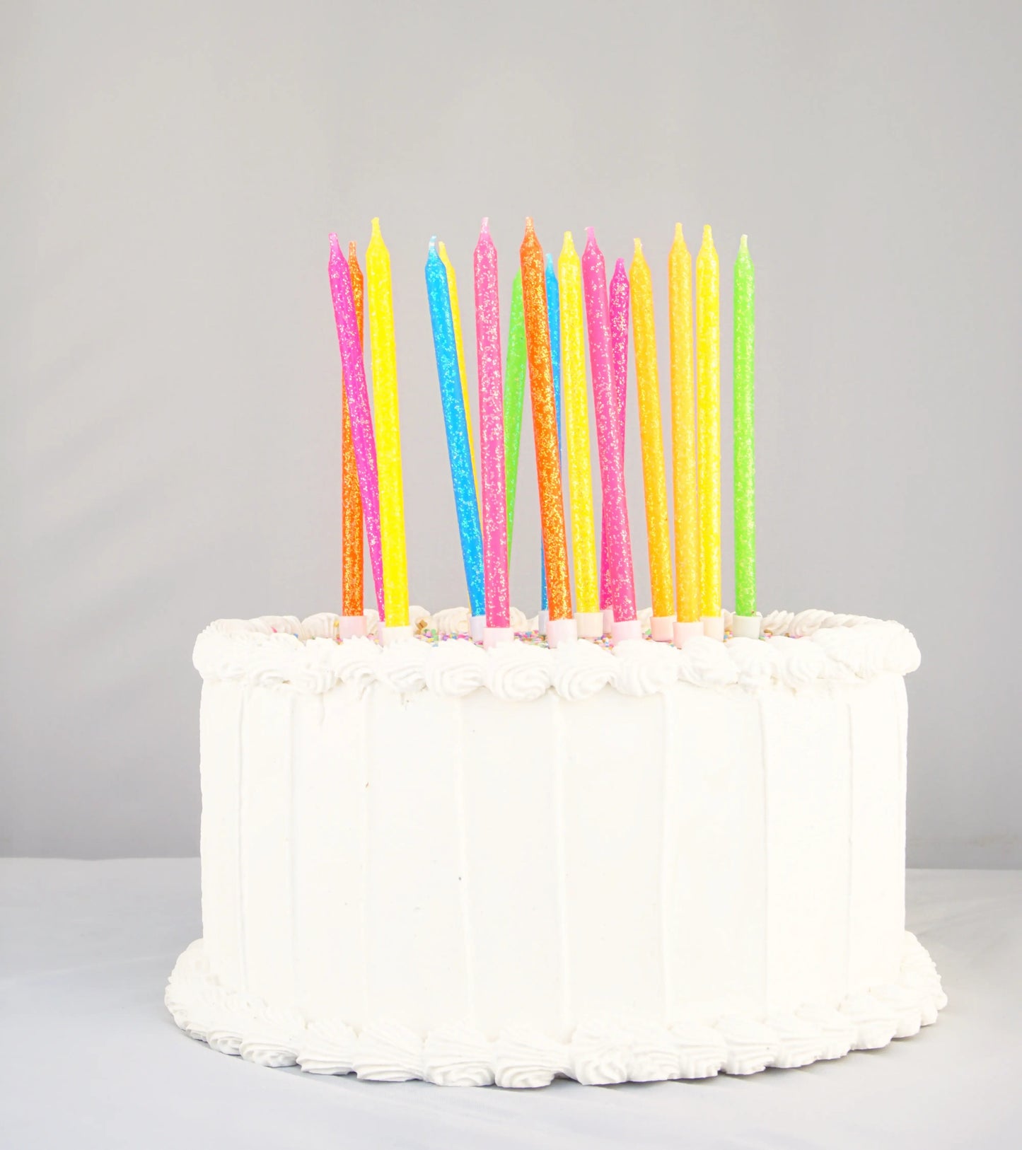Tall Neon Rainbow Gradiant Glitter Candles with Candle Holders