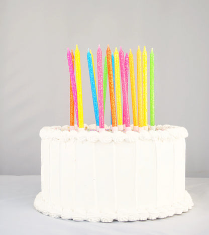 Tall Neon Rainbow Gradiant Glitter Candles with Candle Holders
