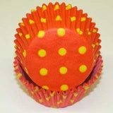 Orange with Yellow Polka Dots, Standard Size Bake Cups - 50ish Cupcake Liners