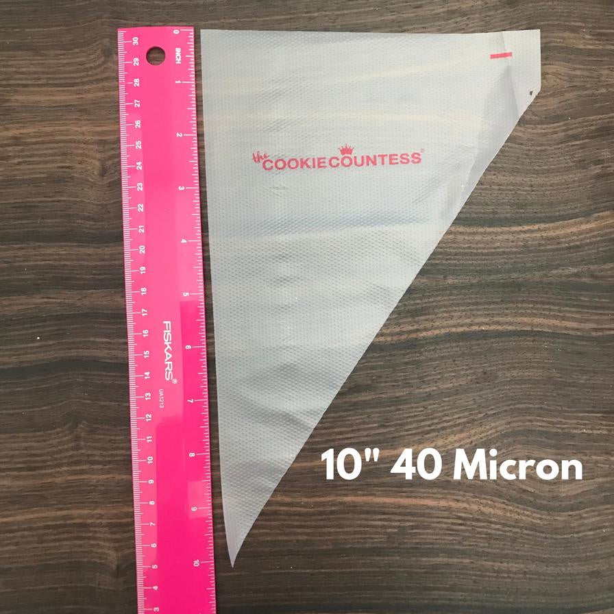 10 Inch, 40 Micron, Cookie Countess Tipless Piping Bags, Package of 100 Bags