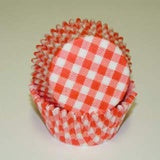 Orange Gingham, Standard Size Bake Cups - 50ish Cupcake Liners