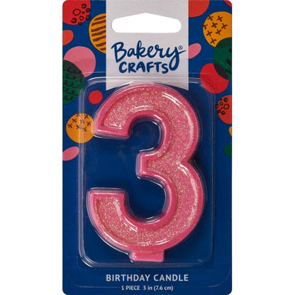 Glitter Number Candle - 3 - Pink
