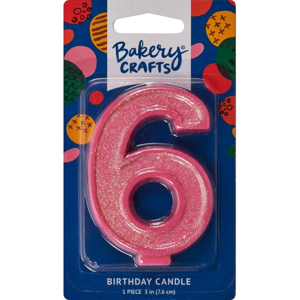 Glitter Number Candle - 6 - Pink