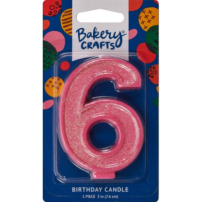 Glitter Number Candle - 6 - Pink