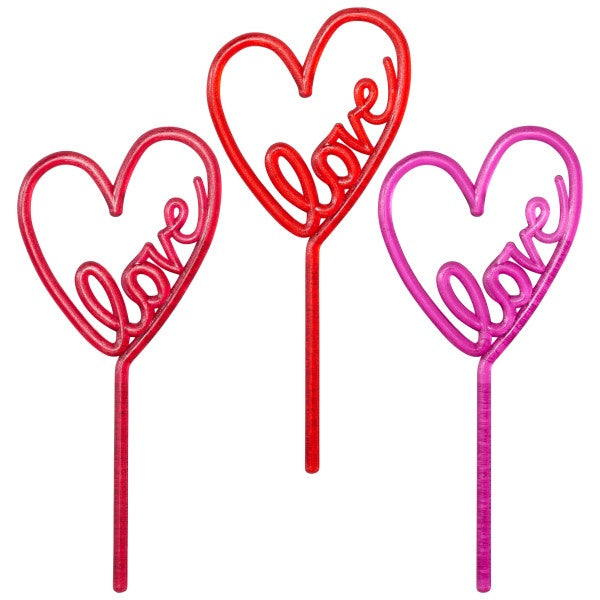 Neon Love Heart Assortment - 12 Cupcake Picks