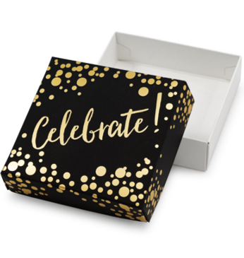 Celebrate, Black Candy Box, 3 oz, 2 Piece Box with Separate Top & Bottom