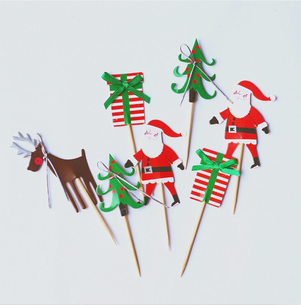 Christmas Paper Cupcake Picks - 12 Cupcake Picks