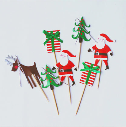 Christmas Paper Cupcake Picks - 12 Cupcake Picks