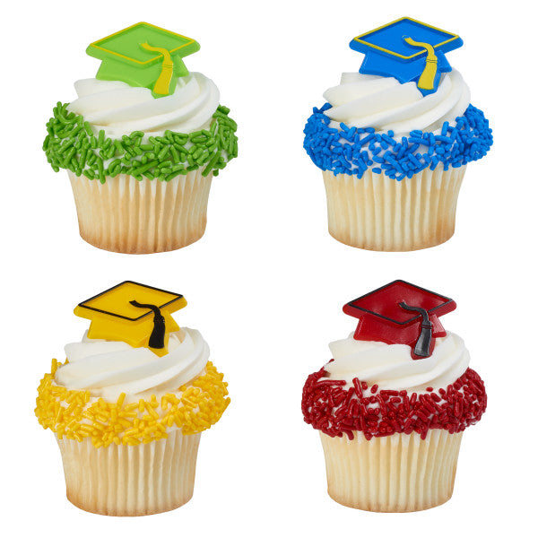 Colorful Graduation Cap Cupcake Rings - 12 Rings