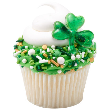 Shamrock Puff Glitter Cupcake Rings, 12 Rings