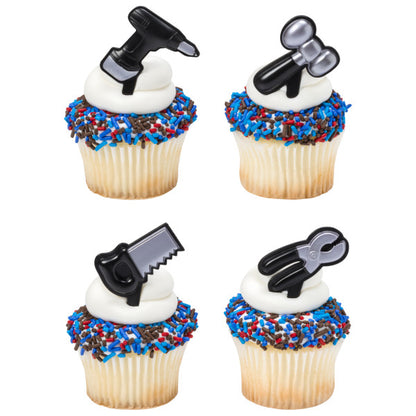 Black and Silver Tool Shaped Cupcake Picks - 12 Picks