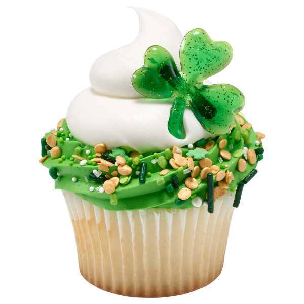 Shamrock Puff Glitter Cupcake Rings, 12 Rings