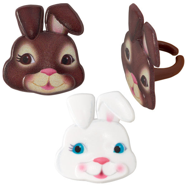 Cute Bunny Face Cupcake Rings - 12 Rings