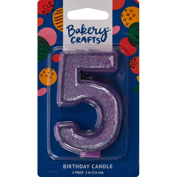 Glitter Number Candle - 5 - Purple