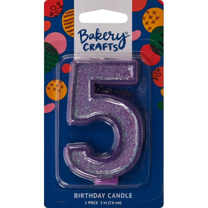 Glitter Number Candle - 5 - Purple