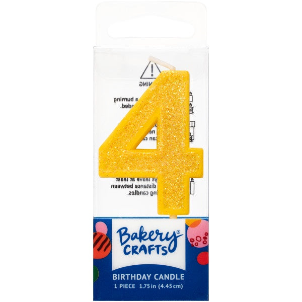 Mini, Number 4, Yellow Glitter Candle