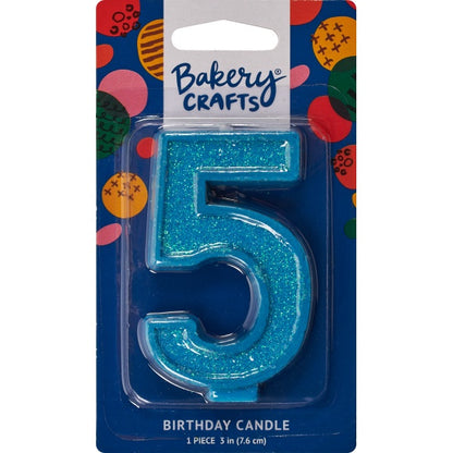 Glitter Number Candle - 5 - Blue