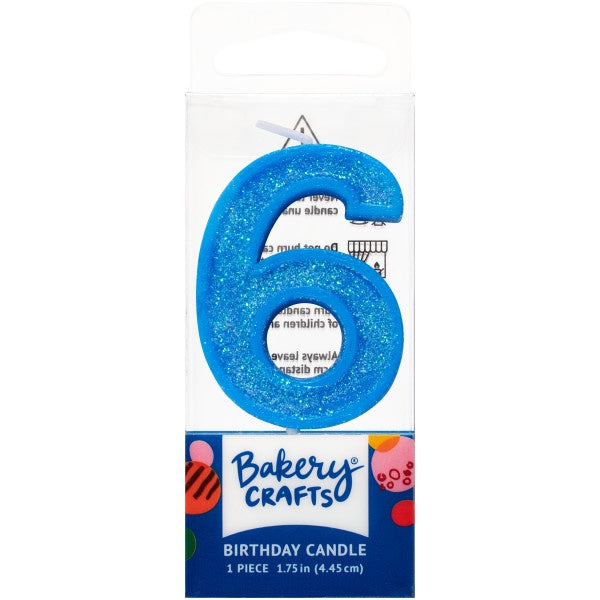 Mini, Number 6, Blue Glitter Candle