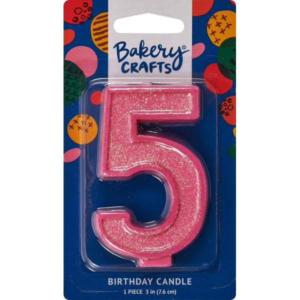 Glitter Number Candle - 5 - Pink