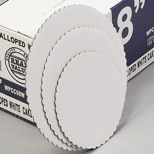 10 Inch Round, White Cake Board with  Scalloped Edges