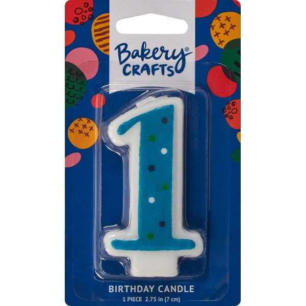 Number Candle - 1 - Blue Polka Dots