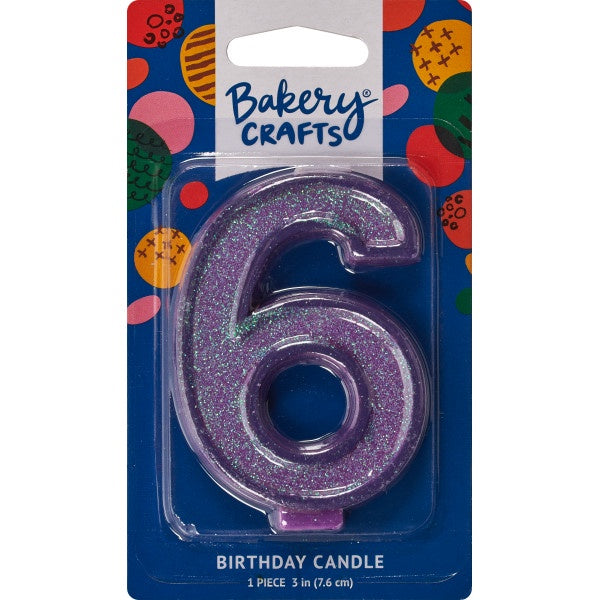 Glitter Number Candle - 6 - Purple