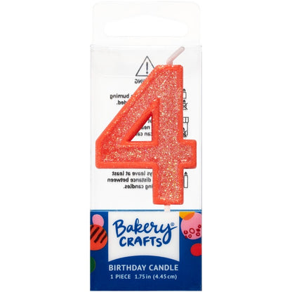 Mini, Number 4, Orange Glitter Candle