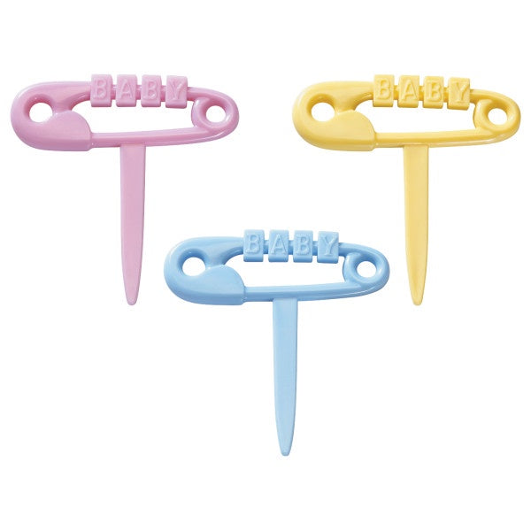 Baby Diaper Pins Cupcake Picks - 12 Picks