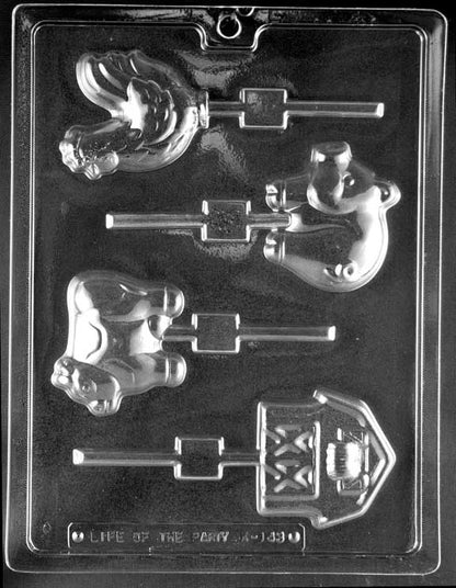 Chicken, Pig, Cow, Barn Lollipop Chocolate Mold
