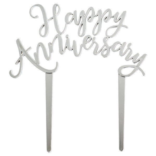 Silver Happy Anniversary Cake Pick