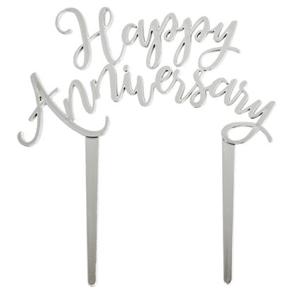 Silver Happy Anniversary Cake Pick