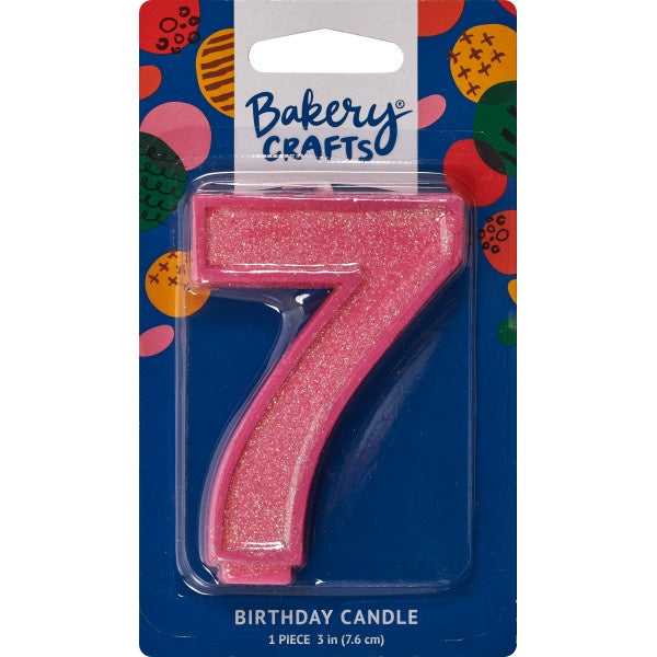 Glitter Number Candle - 7 - Pink