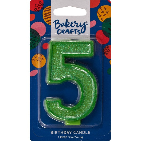 Glitter Number Candle - 5 - Green