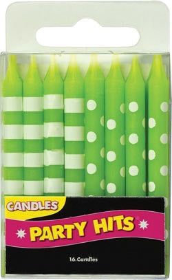 Stripe and Dot Candles - Green, 16pc