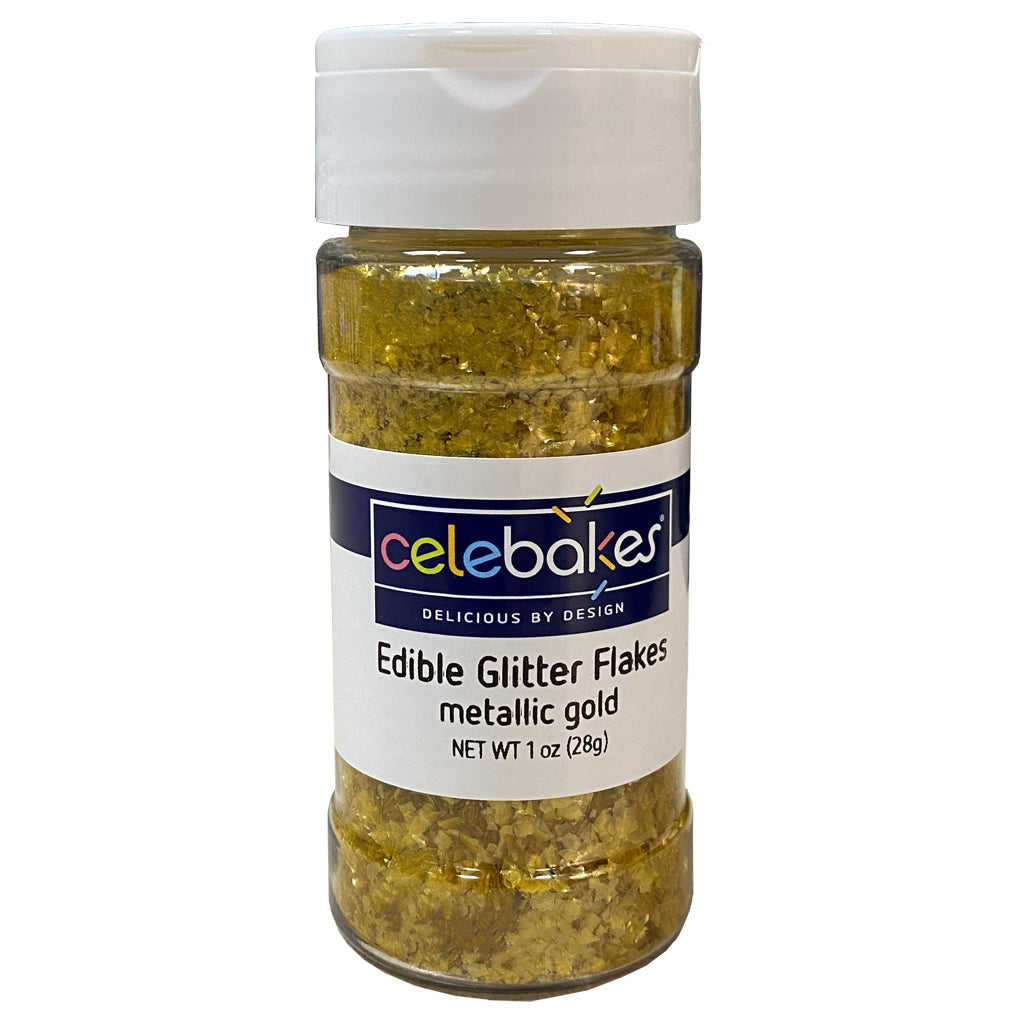 Celebakes Edible Glitter Flakes - Metallic Gold, 1oz