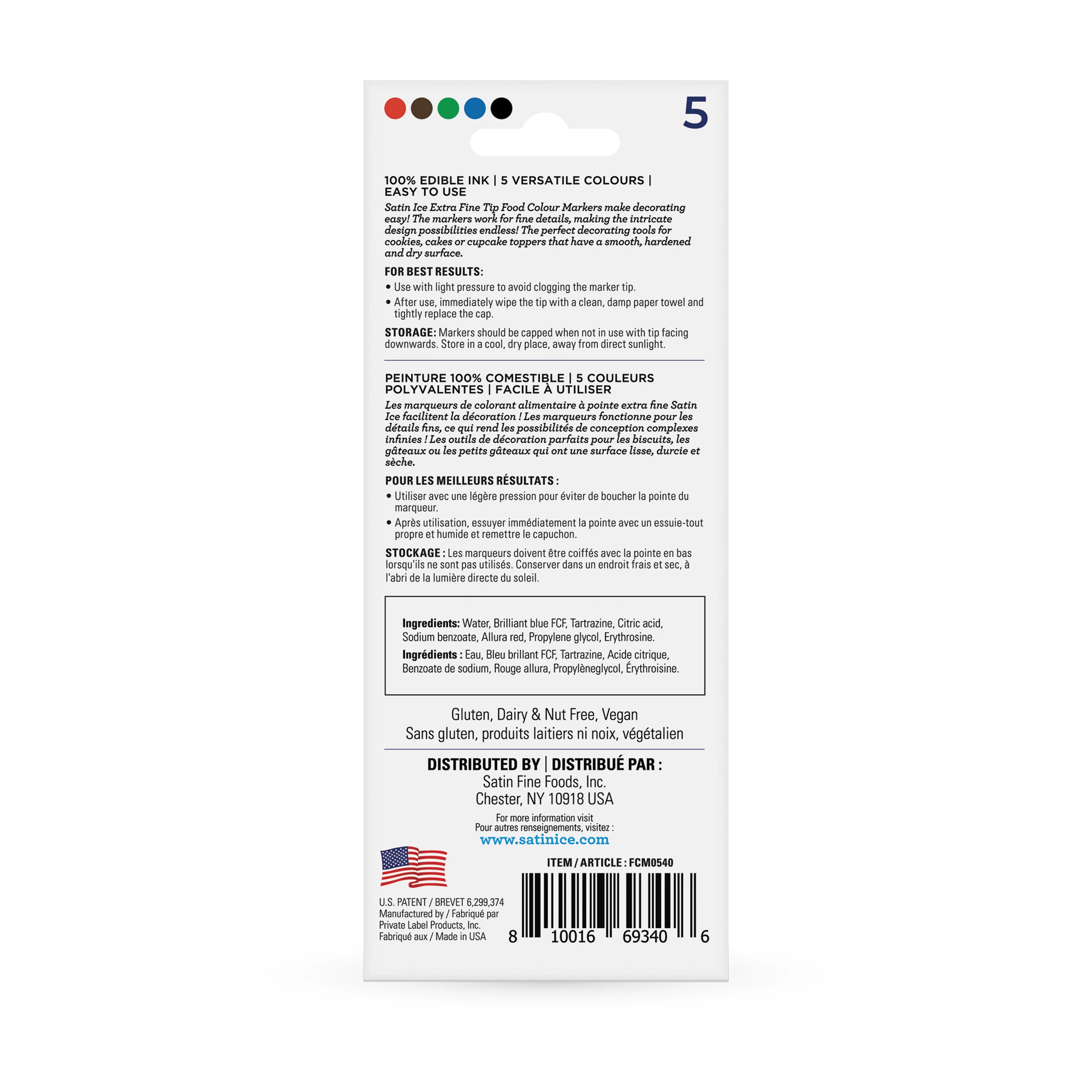 Satin Ice Primary Colors, Food Color Markers (Extra-Fine Tip)