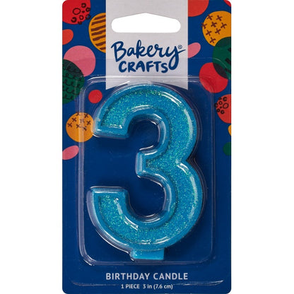 Glitter Number Candle - 3 - Blue