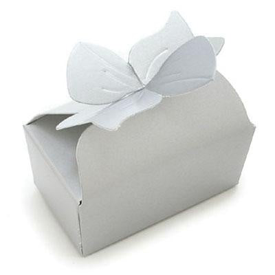 Large, Silver Candy Box with Bow, 1 Piece Folding Box