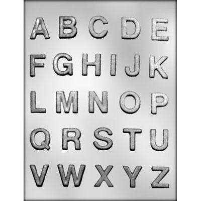 chocolate mold with the english alphabet. Each letter is approximately 1 inch tall
