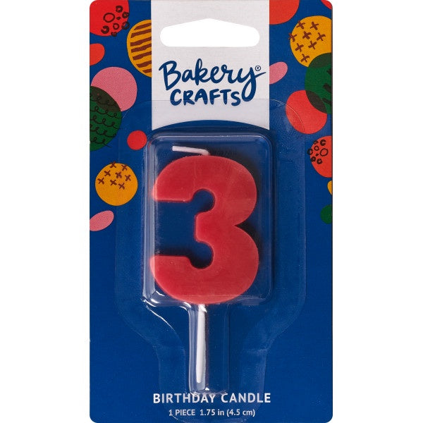 Mini Block Number Candle - 3 - Red