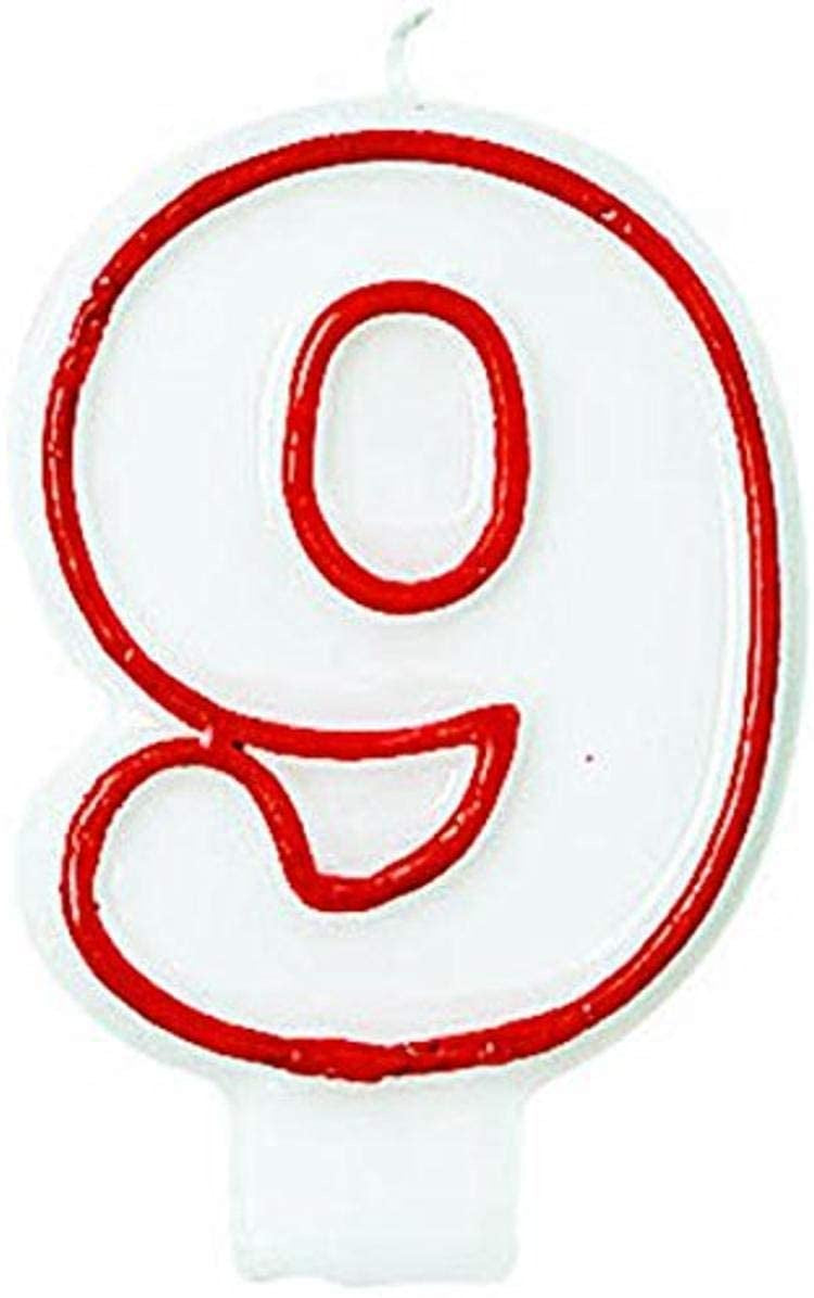 Number Candle - 9 - Red and White