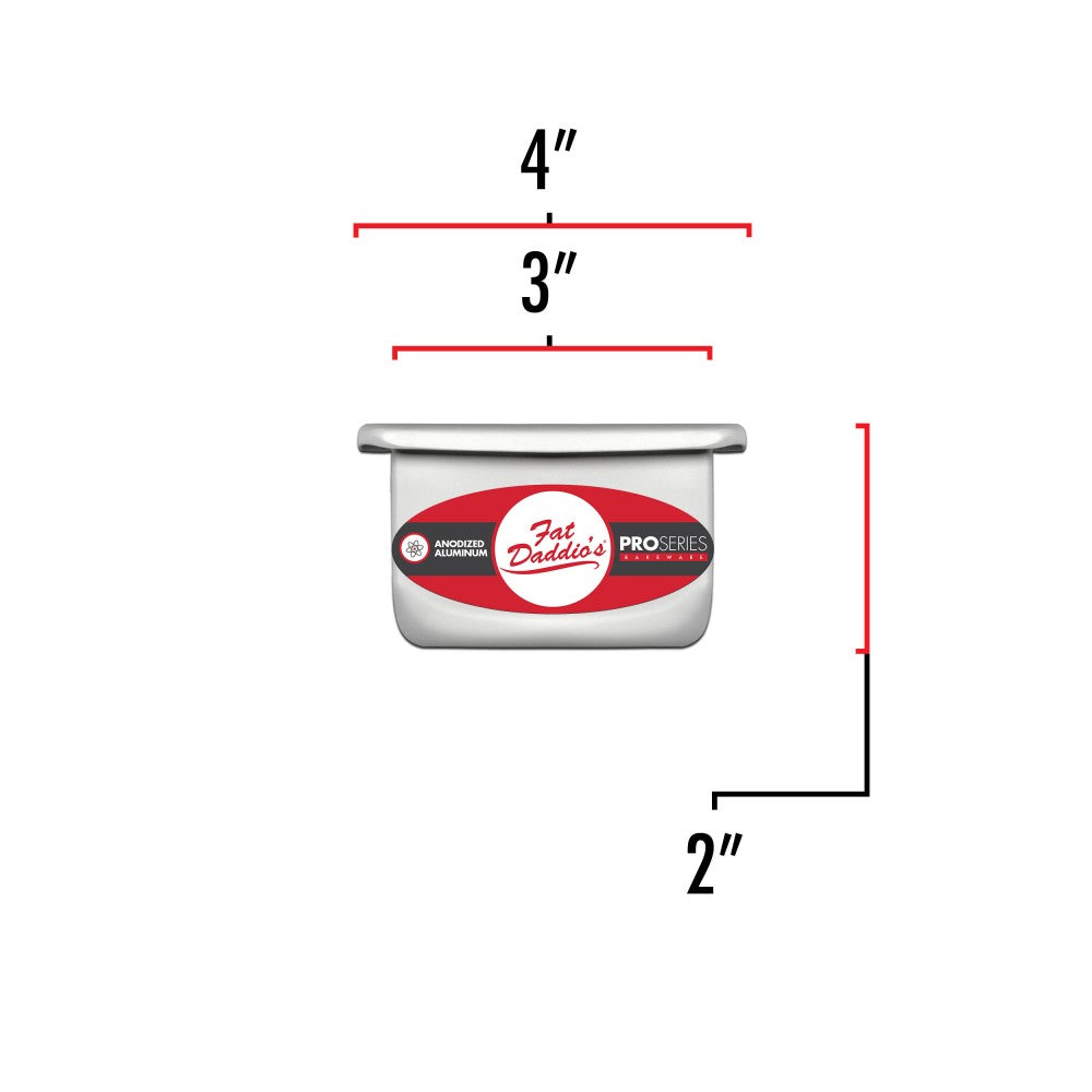 image showing dimensions of 3 inch square 2 inch deep cake pan