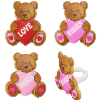 Valentine's Day Teddy Bear Cupcake Rings - 12 Cupcake Rings