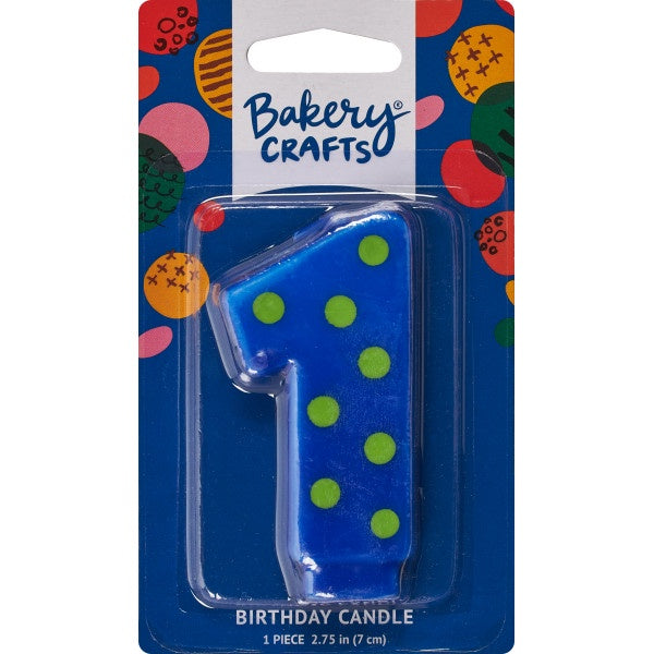 Number Candle - 1 - Blue with Green Polka Dots