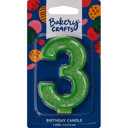 Glitter Number Candle - 3 - Green