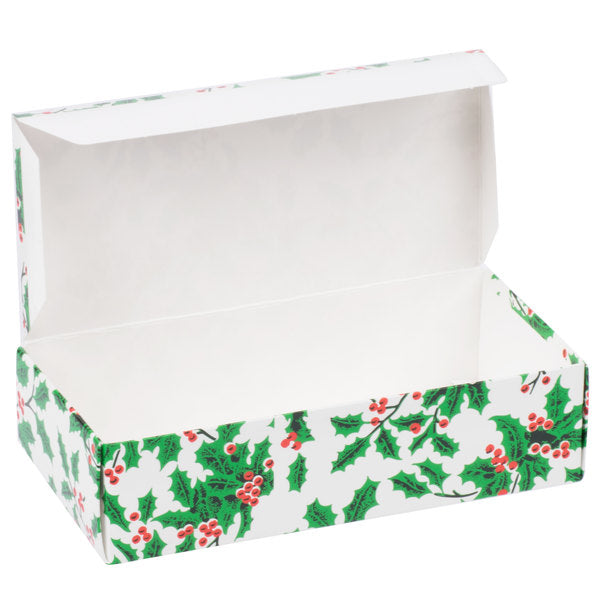 White Candy Box with Holly Pattern, 1 LB, 1 Piece Folding Box