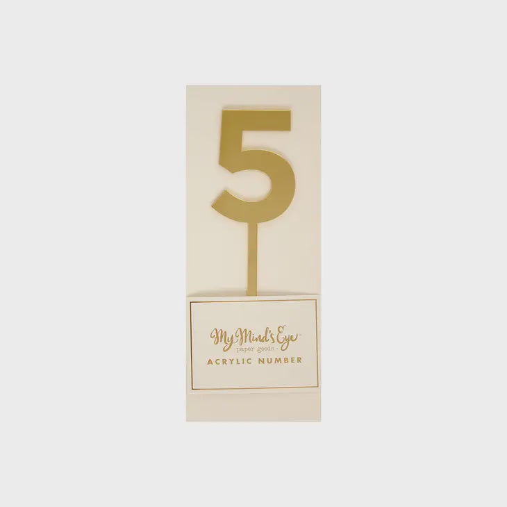 Gold Acrylic Cake Topper Number 5