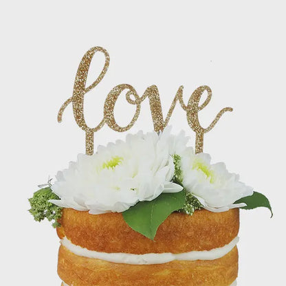 Gold Glitter Acrylic Love Cake Topper